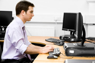 Company engineer receiving customer queries online