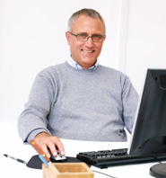 Smiling male customer in home office
